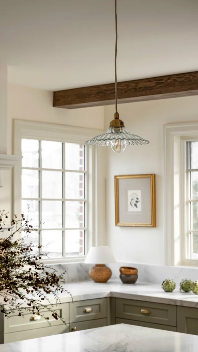The Maude Glass Pendant pairs ruffled glass with warm brass for a refined, feminine statement. Designed with @LoefflerRandall, it’s beauty in the details.